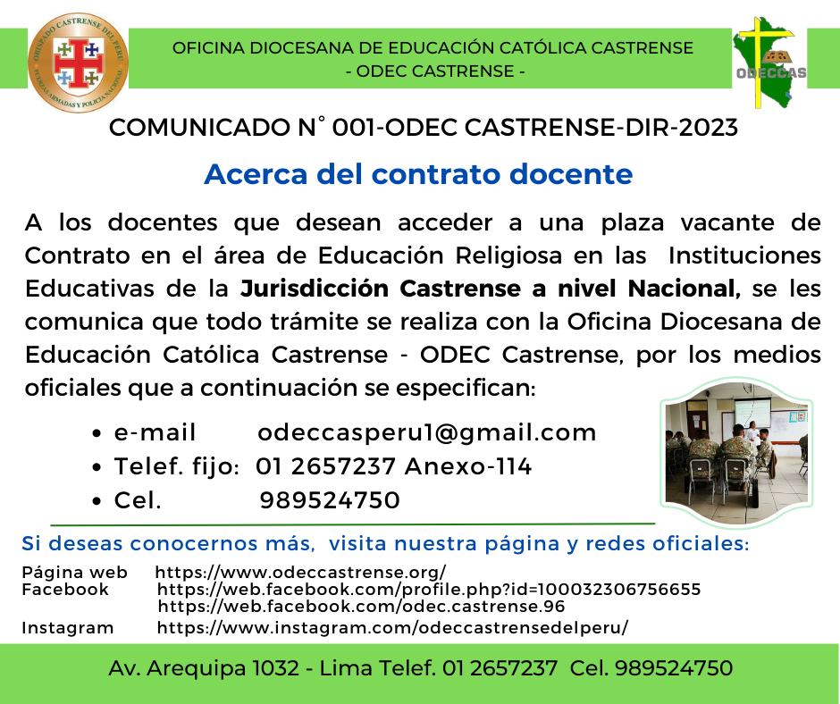 Comunicado N 001 ODEC CASTRENSE DIR 2023 ODEC Castrense del Perú